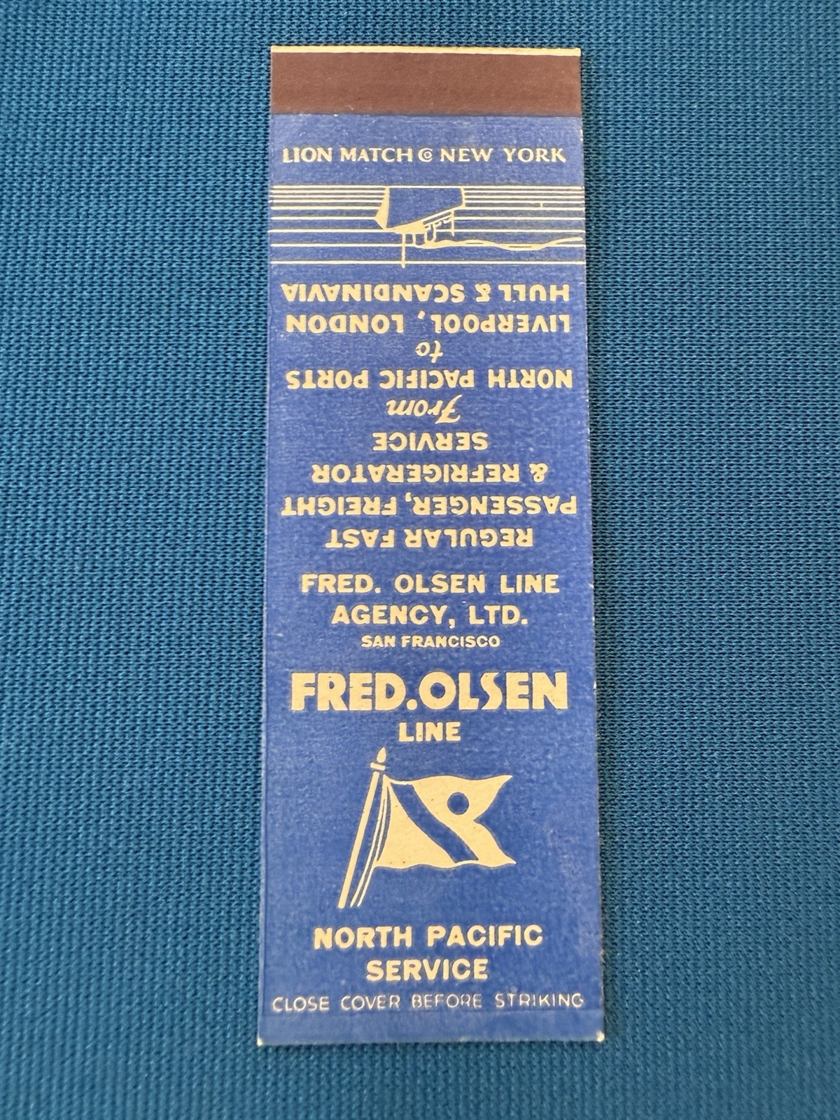Fred Olsen Line North Pacific Service Oceanliner Freight Matchbook Cover Lt#2218