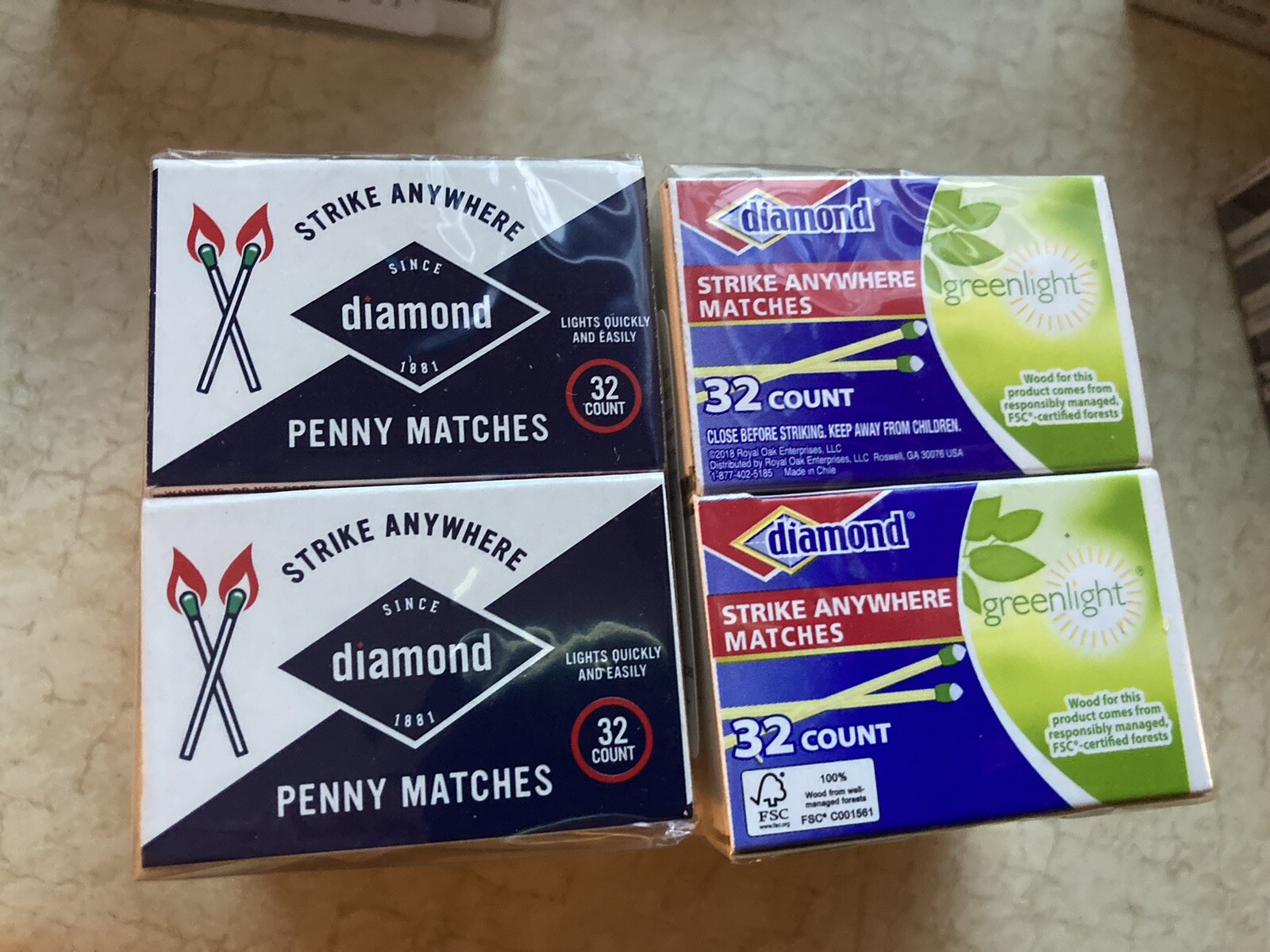 (2 Boxes) Diamond Strike Anywhere Matches Penny Matches Camping 640 Total-New