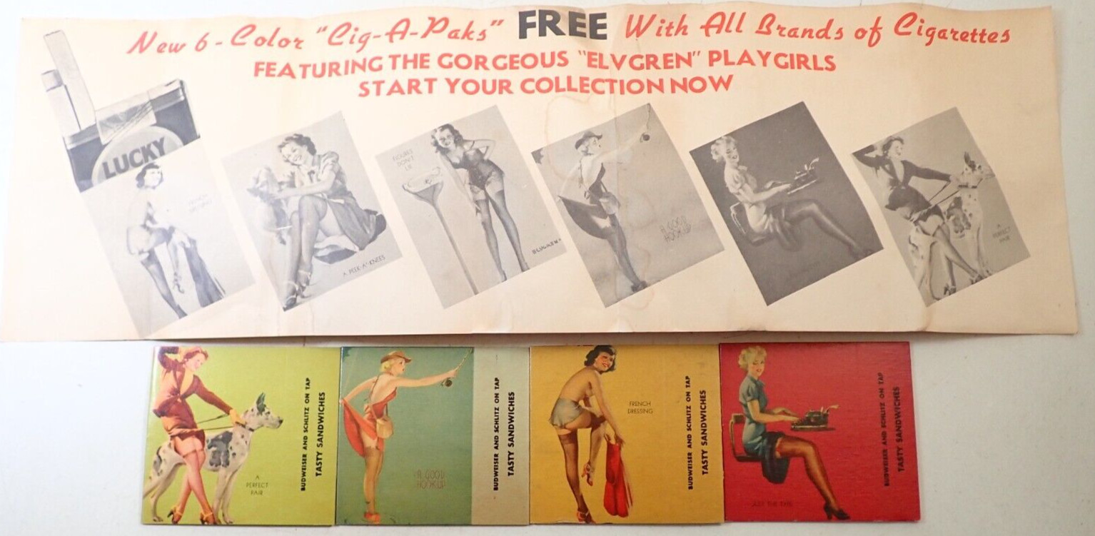 Lot of 4 Vintage NOS Elvgren Pinup Girl Cig-A-Paks Matchbook Advertising Premium