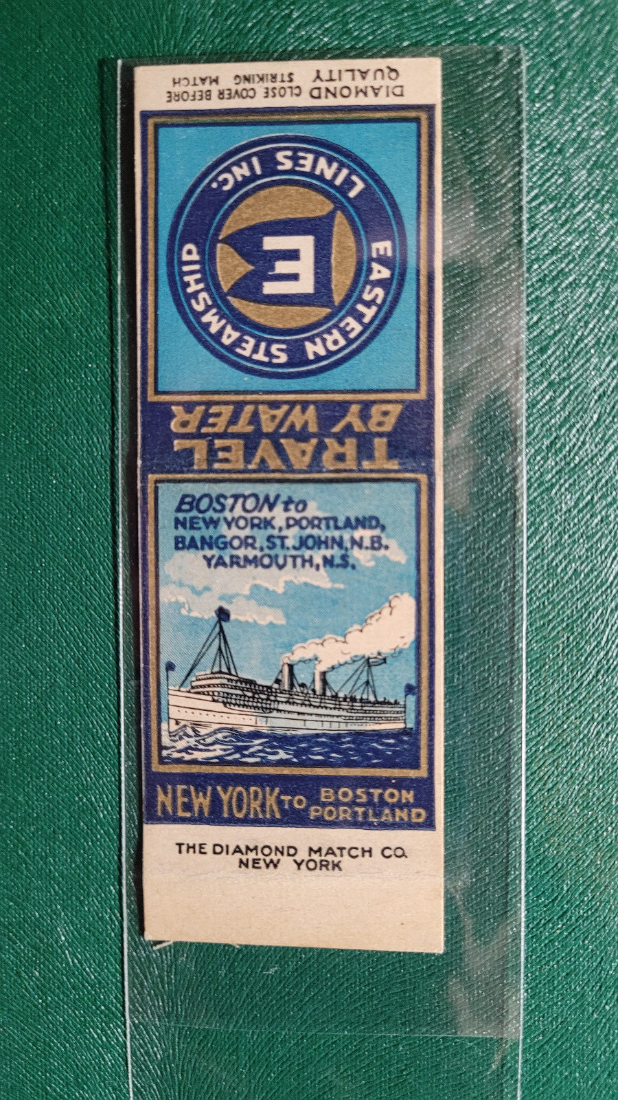1930’s Eastern Steamship Lines Inc. Diamond Quality Matchbook Matchcover