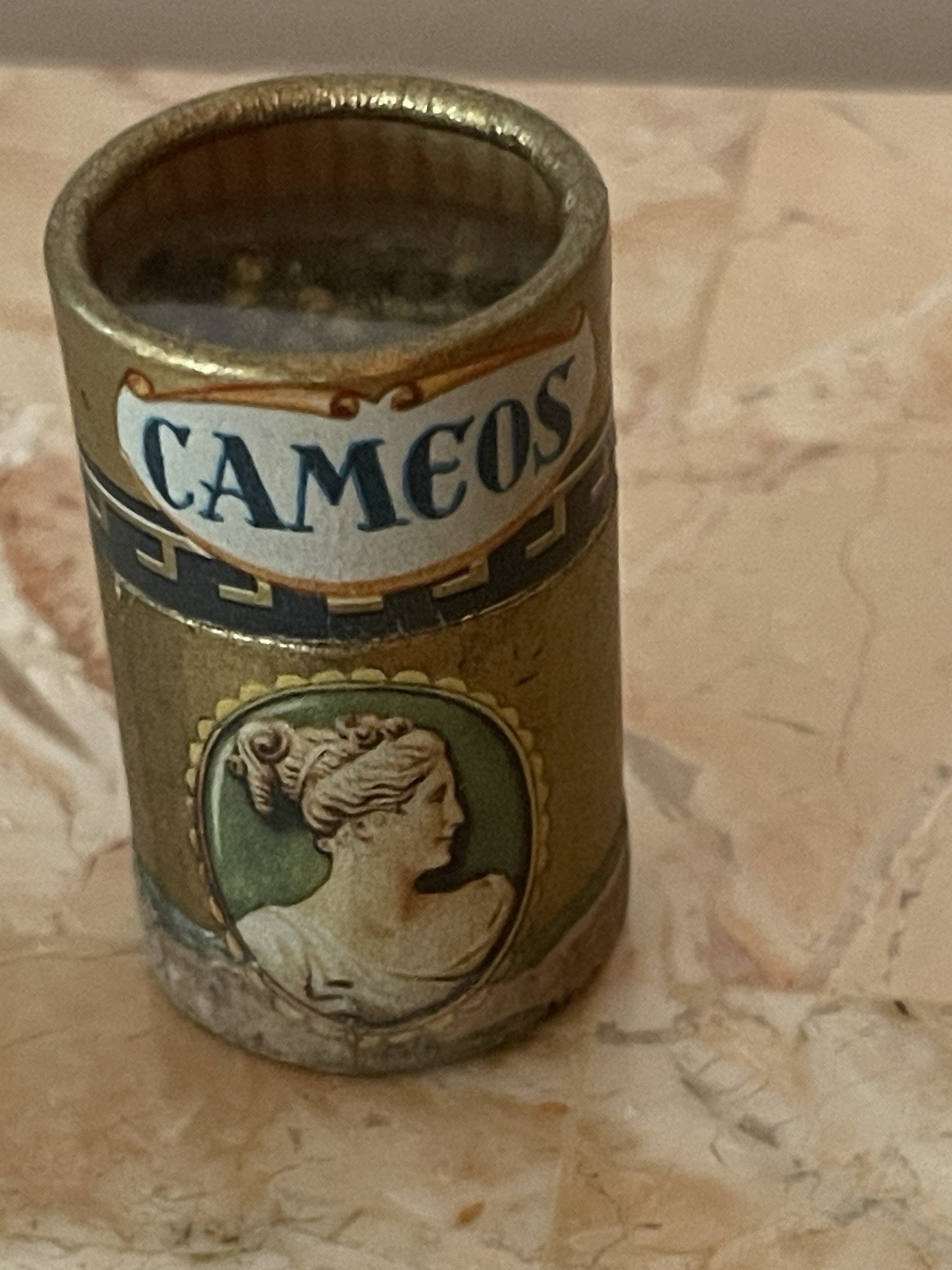 Vintage Golden Cameos Stick Matches in Original Cardboard Canister