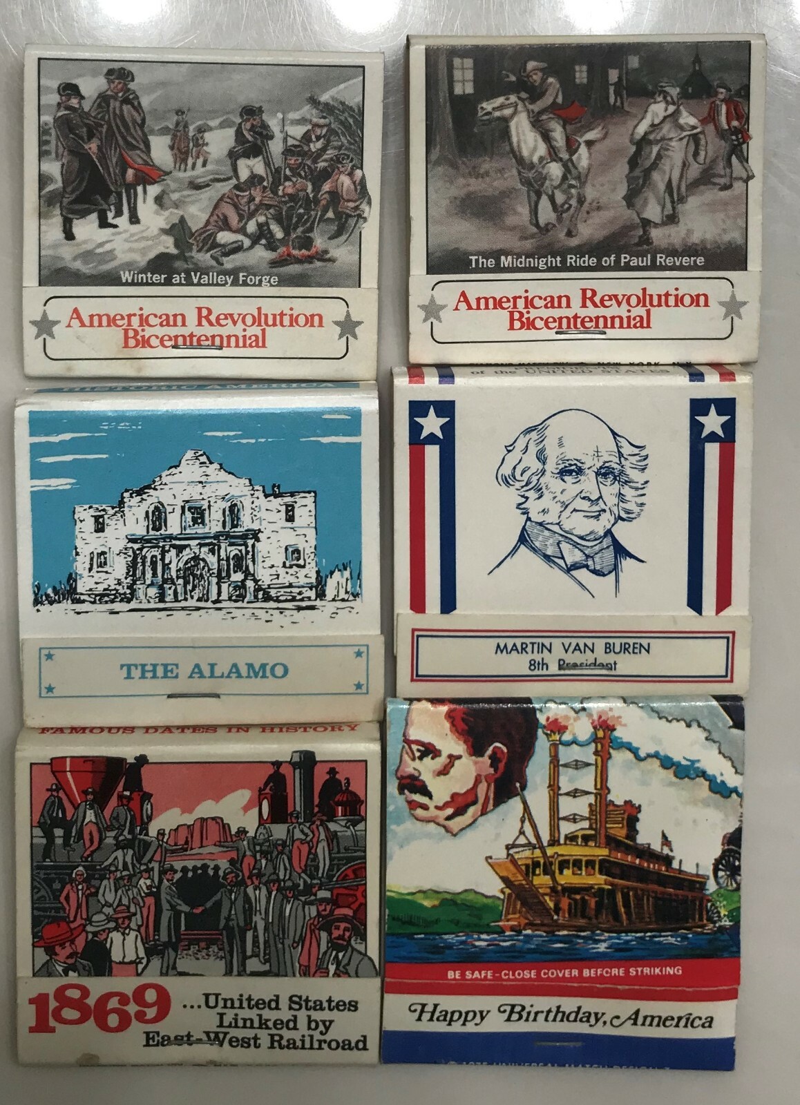 6 United States of America Themed Matchbooks: Bicentennial, President, Alamo+++