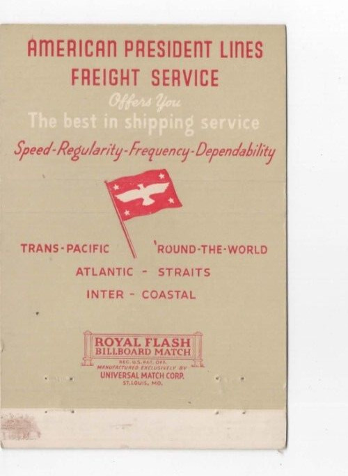 AMERICAN PRESIDENT LINES, Advertising Matchbook Cover