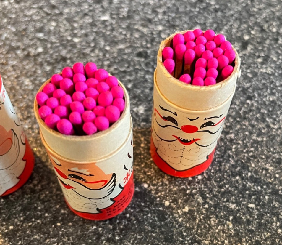 5 Vintage Santa Claus Matchbox Christmas Match Holder Tubes Cardboard Taiwan