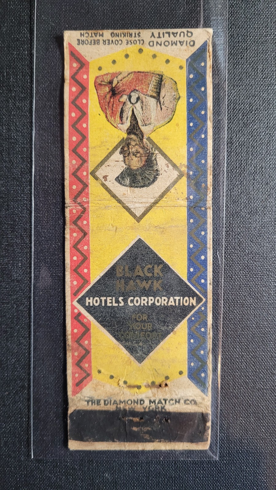 1920-30s Black Hawk Hotel Corp. “Diamond Quality” Matchbook MatchCover