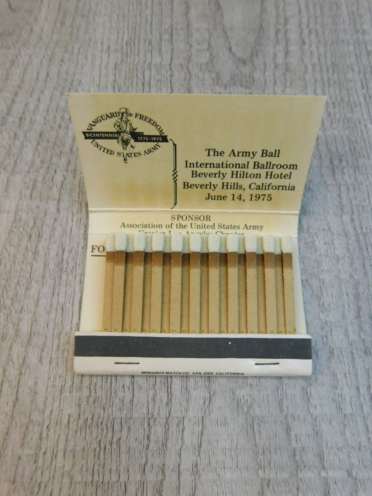 Vanguard of Freedom United States Army Monarch Full Unstruck Vintage Matchbook