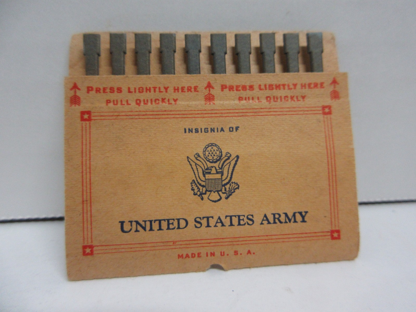 Vtg Quick-Pull Match Pack Full 10 Stem, Complete & Unstruck UNITED STATES ARMY