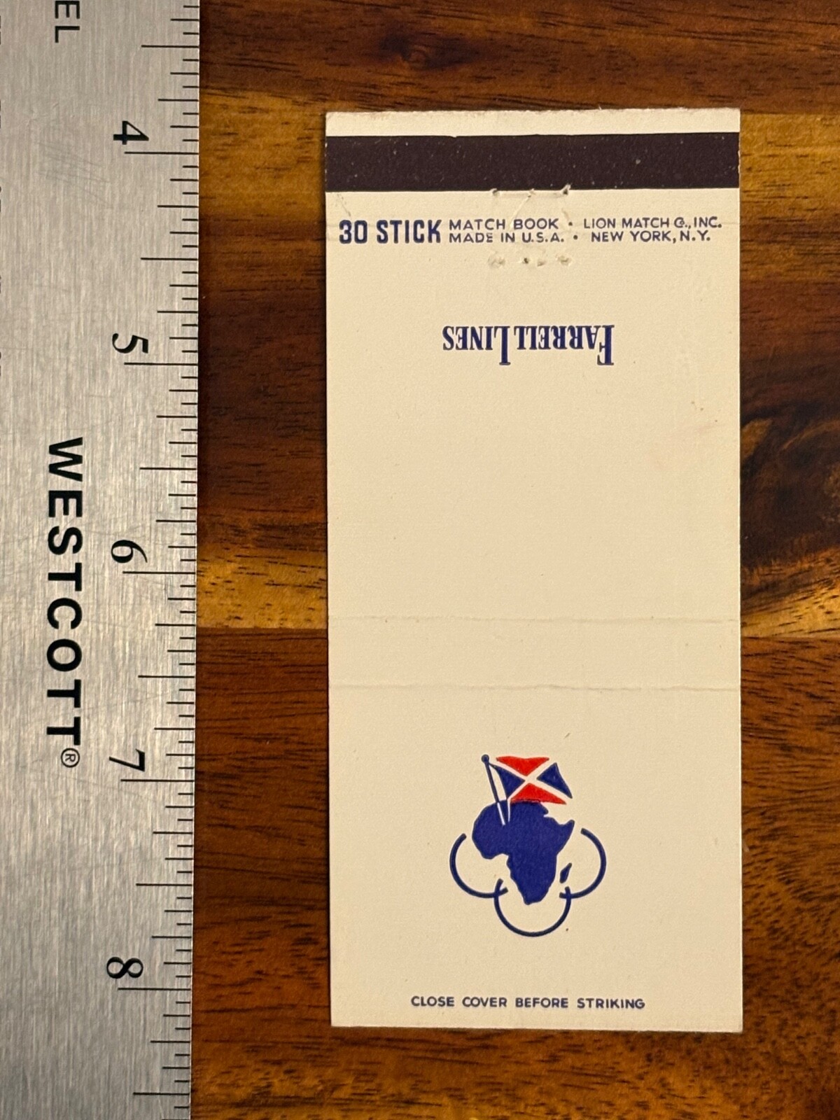 Farrell Lines Matchbook Cover American Flag Steamship Line United States Africa