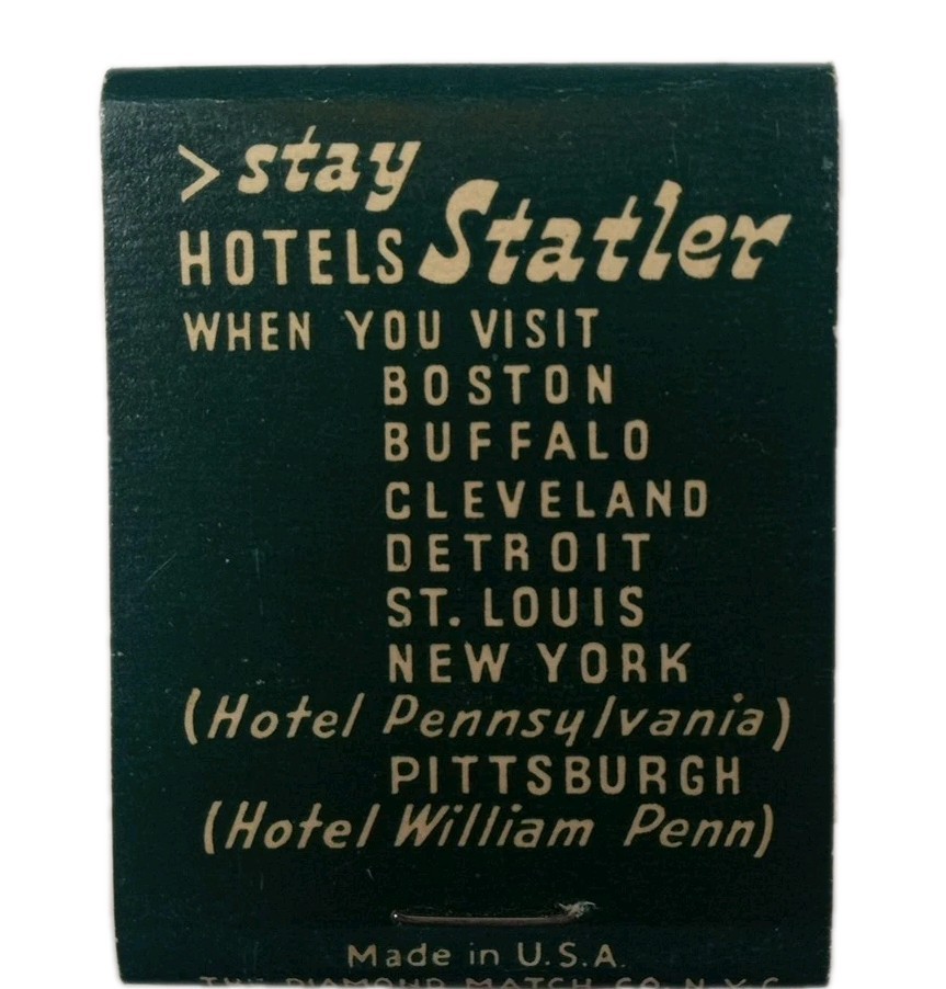 Vintage Statler Hotels Full Unstruck Matchbook Where The Guest Is Always Right