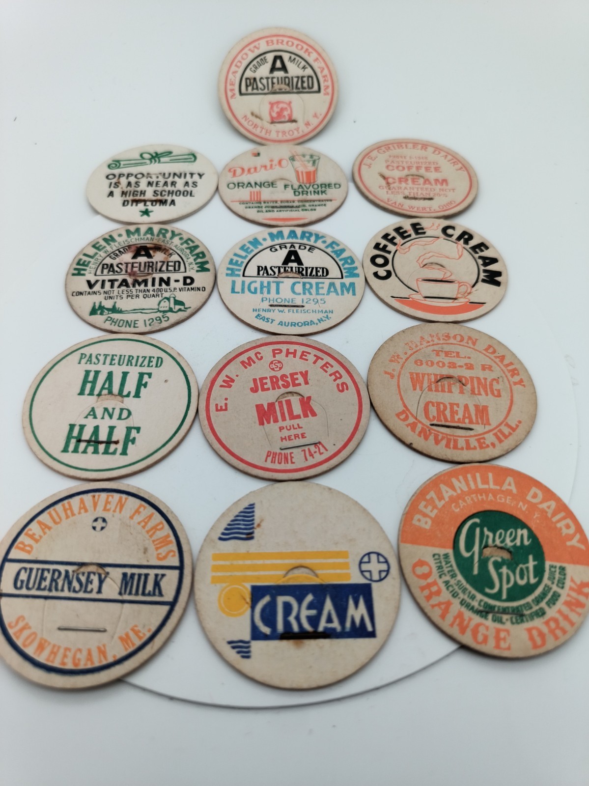 13 VINTAGE CARDBOARD MILK TOPS **VERY GOOD CONDITION**