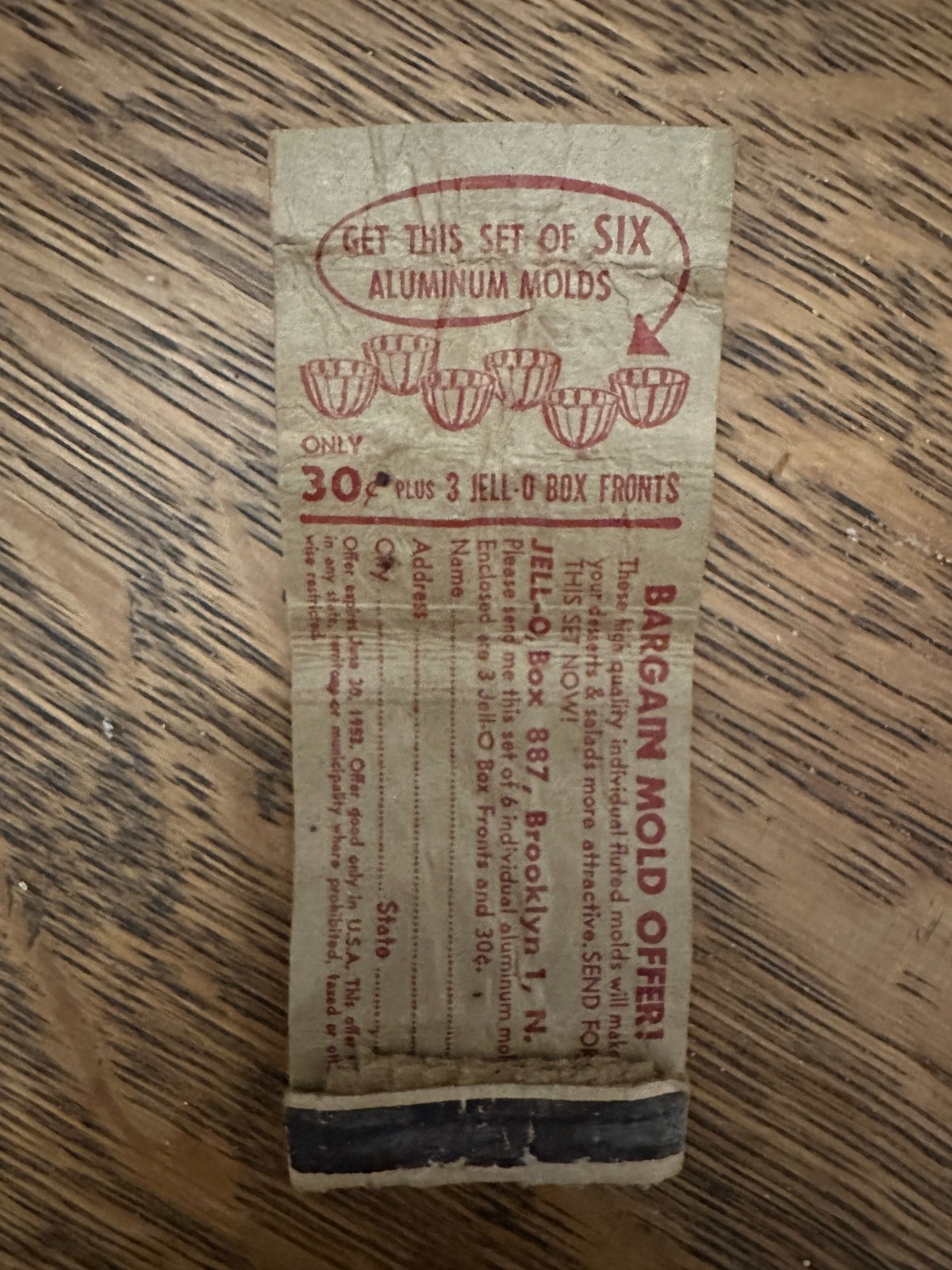 Vintage MATCHBOOK Cover “Now’s the Time for JELL-O” Recipe & Offer FREE Shipping