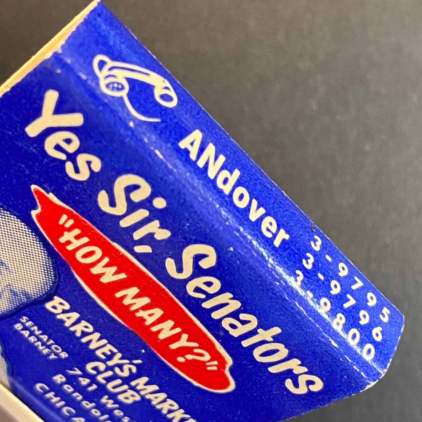 Barney’s Market Club Chicago “Yes Sir, Senators” c1950’s Full Matchbook VGC