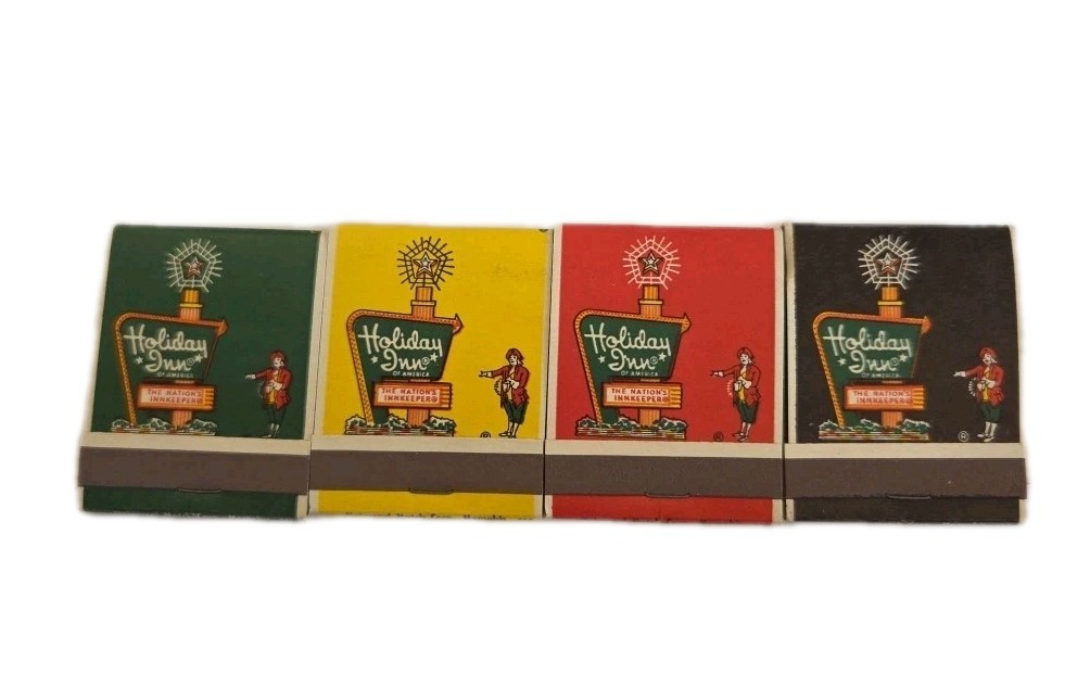 Vintage Matchbook Holiday Inn Hotel Lot (4) Green Yellow Red Black~ Unstuck NOS