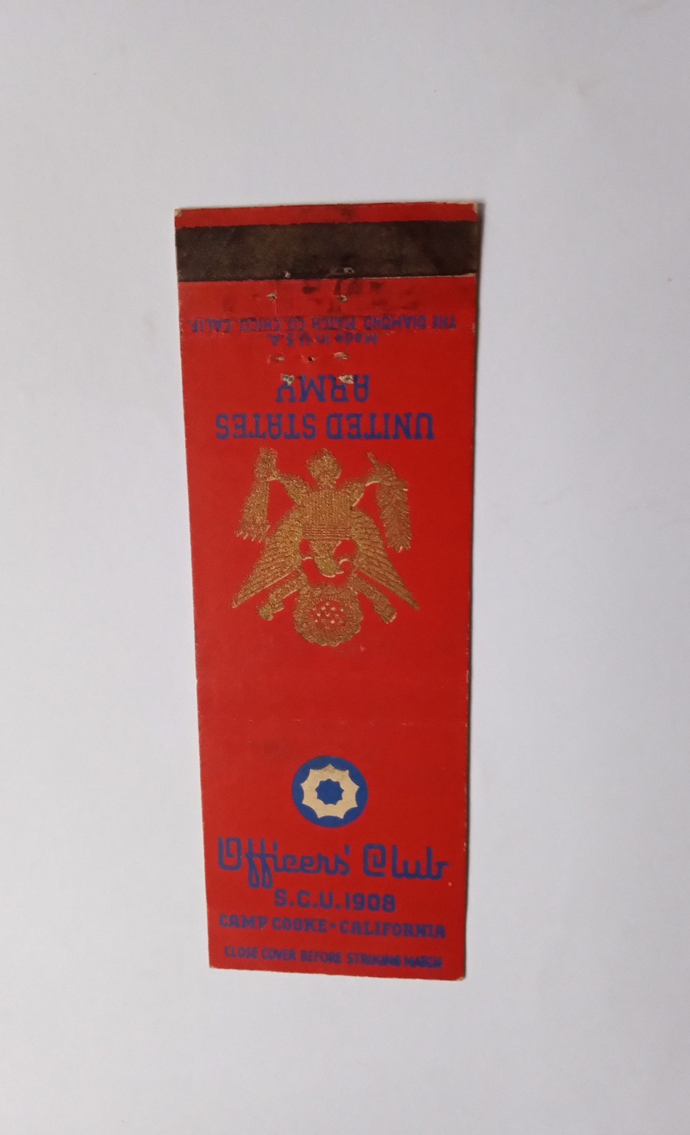 Officers Club Camp Cooke CA Matchbook Cover United States Army