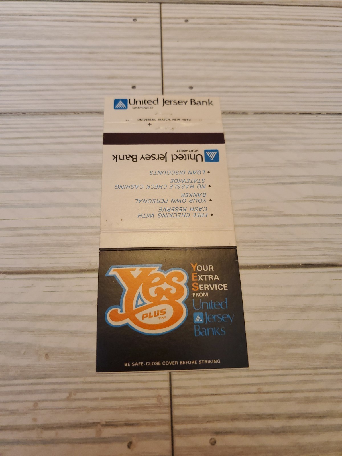 VTG Matchbook Cover YES Plus United Jersey Bank Your Extra Service