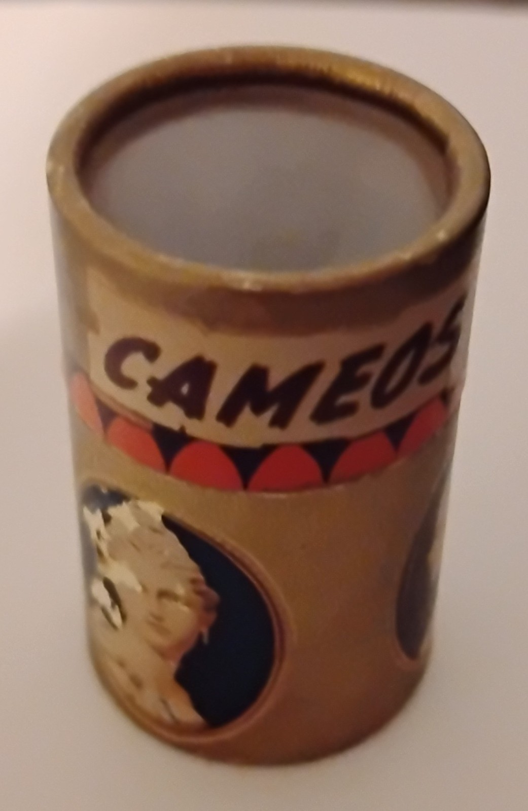 Vintage Golden Cameo Stick Matches Empty Cardboard Canister Box