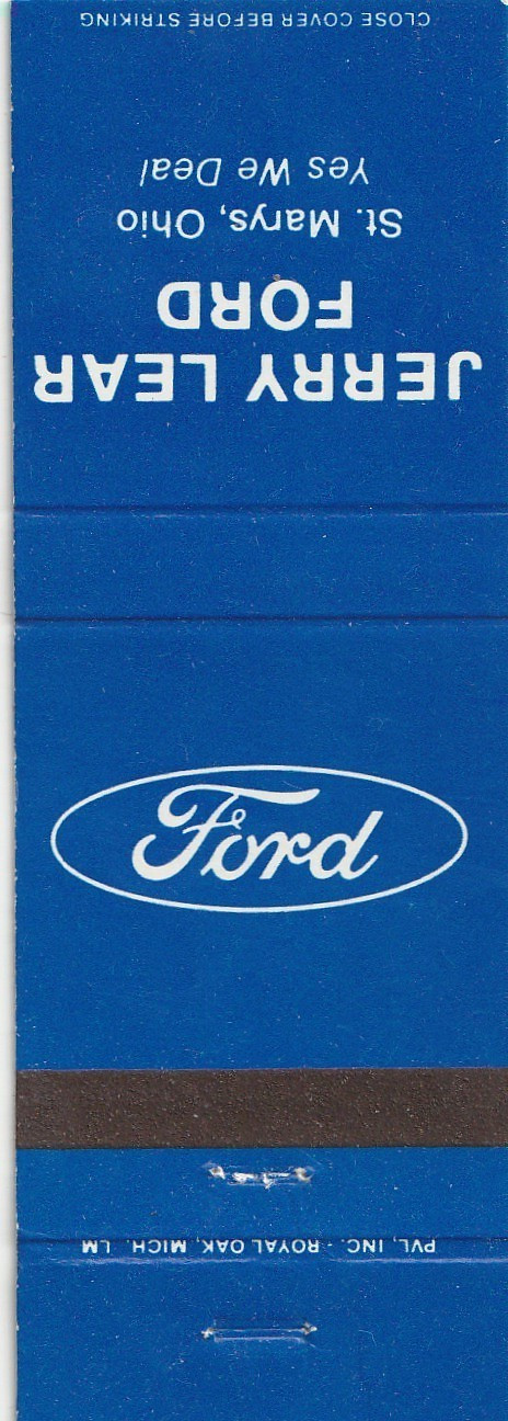 MATCHBOOK COVER – JERRY LEAR FORD – ST. MARY’S OHIO – UNSTRUCK