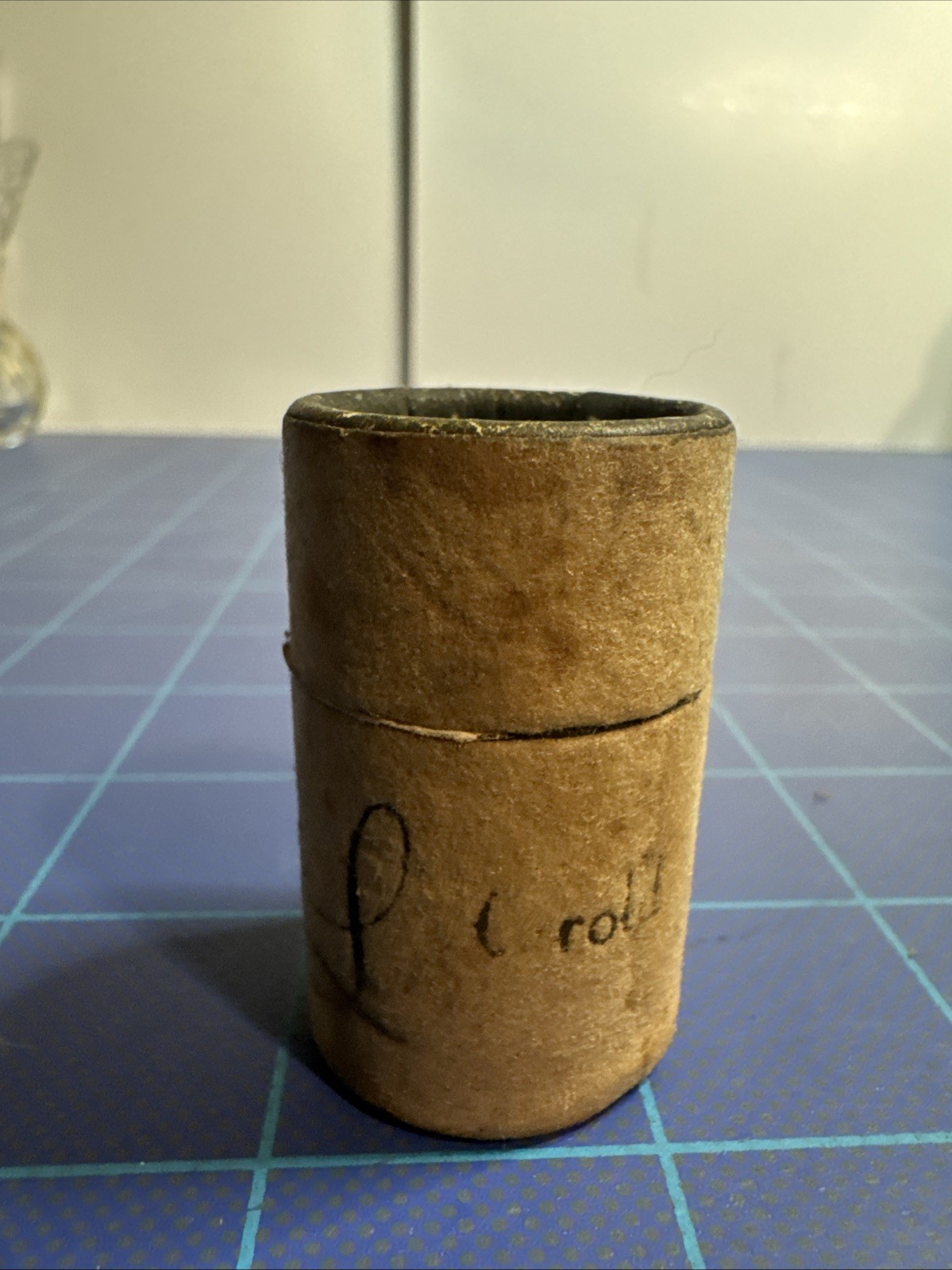 Vintage wood matches in small cardboard canister, Full