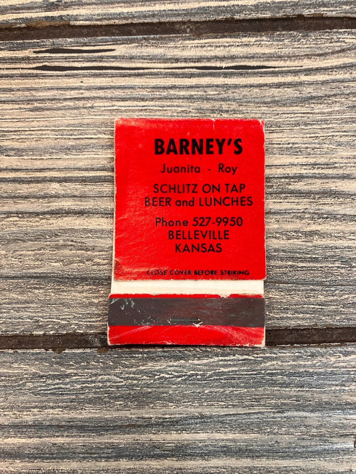 BARNEY’S Belleville Kansas Vintage 1950s-70s Red Black Schultz Beer Matchbook