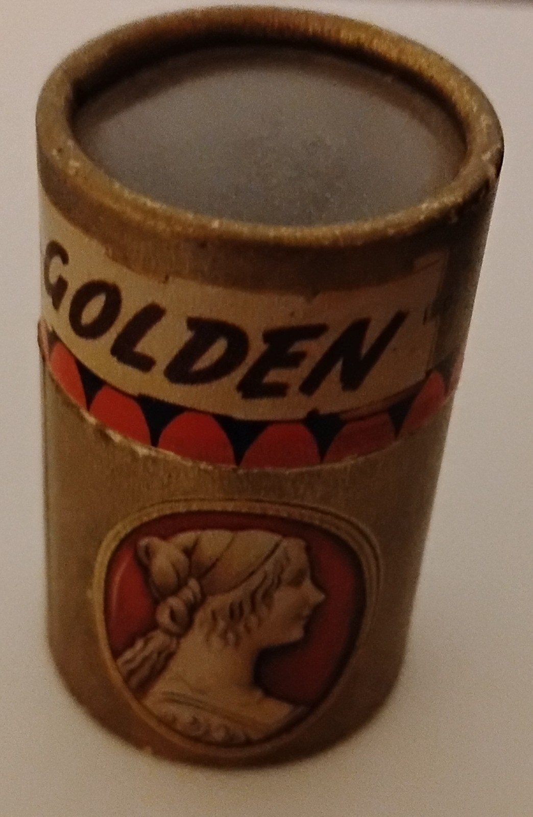 Vintage Golden Cameo Stick Matches Empty Cardboard Canister Box
