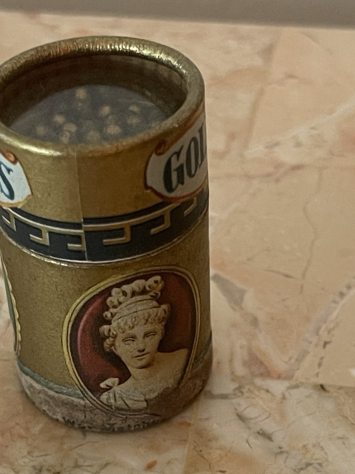 Vintage Golden Cameos Stick Matches in Original Cardboard Canister