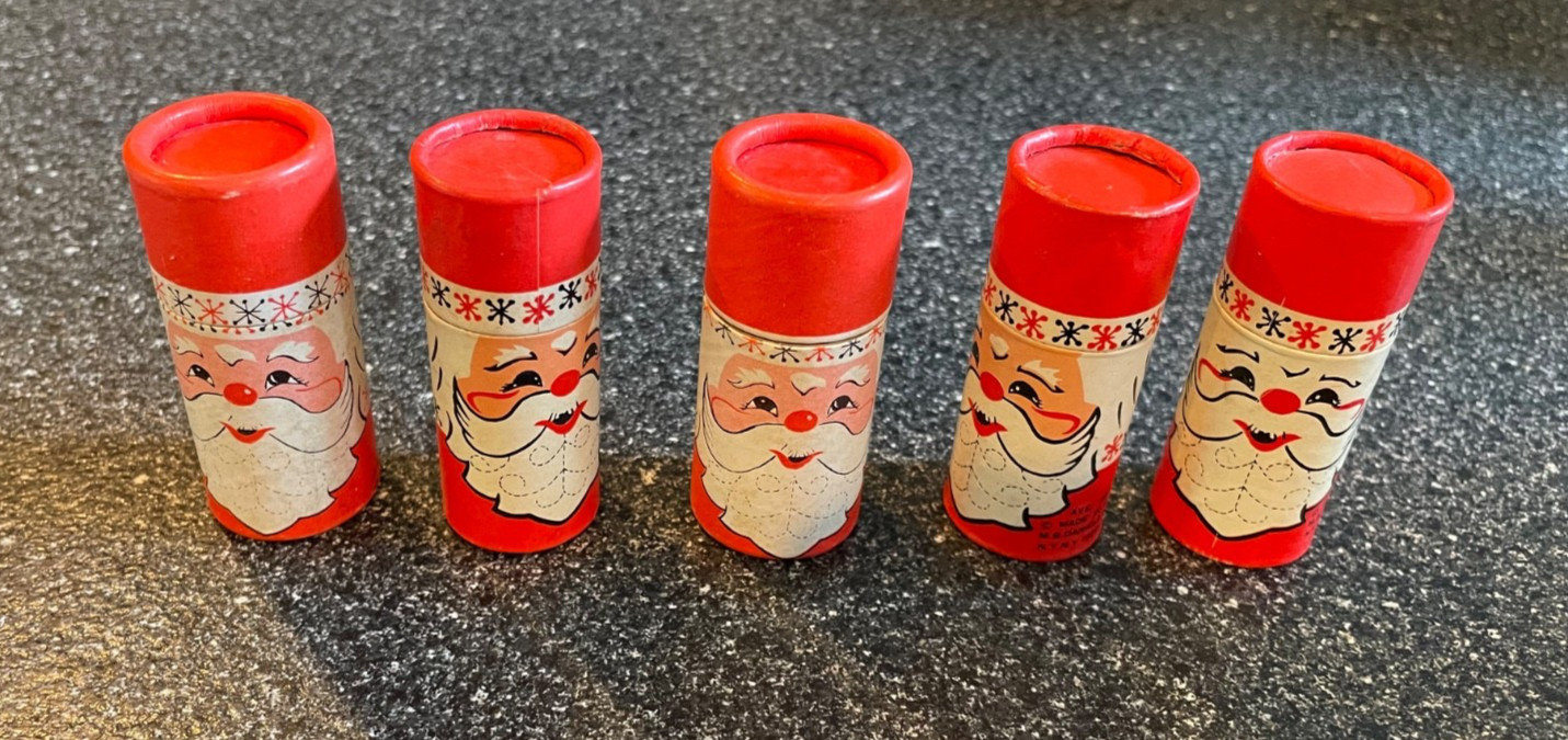 5 Vintage Santa Claus Matchbox Christmas Match Holder Tubes Cardboard Taiwan