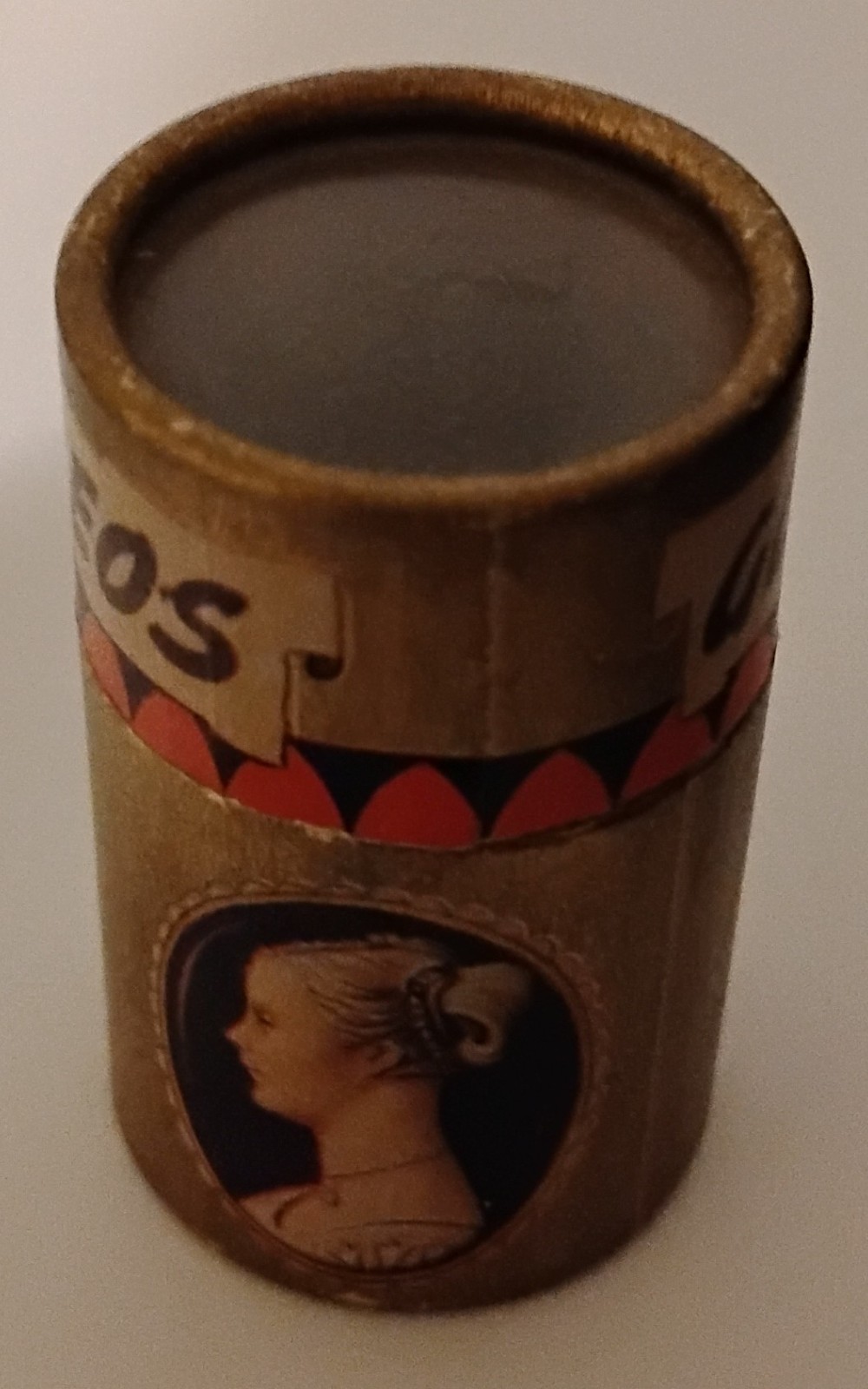 Vintage Golden Cameo Stick Matches Empty Cardboard Canister Box