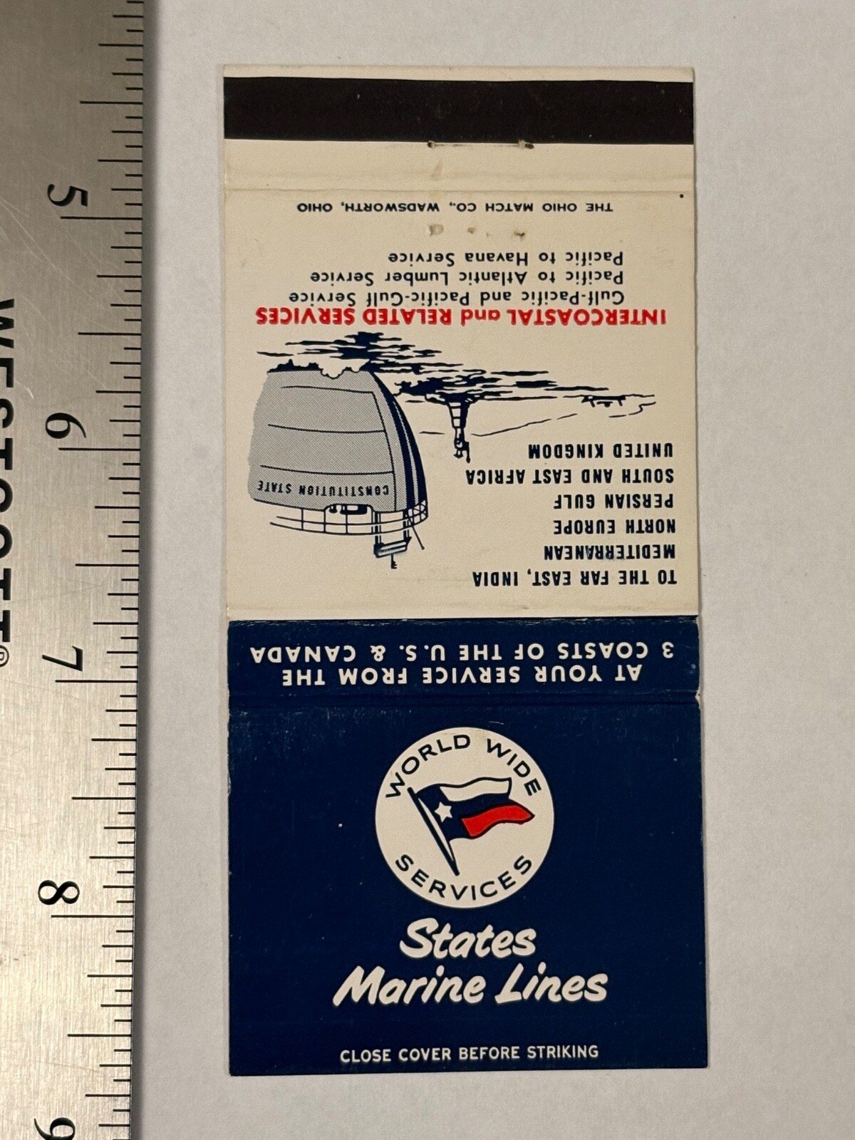 States Marine Lines Matchbook Cover Worldwide Services International Shipping