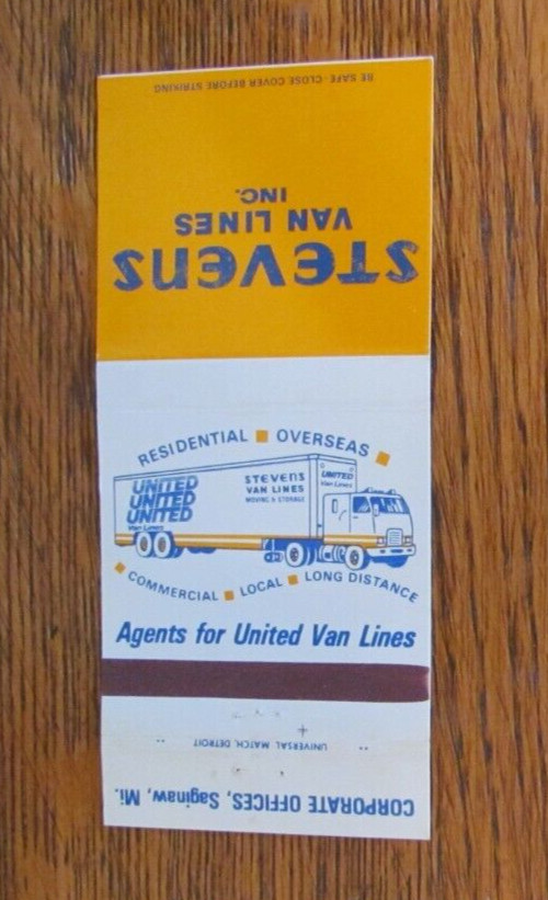 UNITED VAN LINES TRUCK MATCHBOOK SAGINAW BAY CITY PONTIAC OSCODA LANSING DETROIT