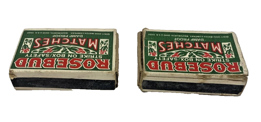 Vintage Set of 2 Rosebud Matches Cardboard Box Case Matchsticks Package – 1977