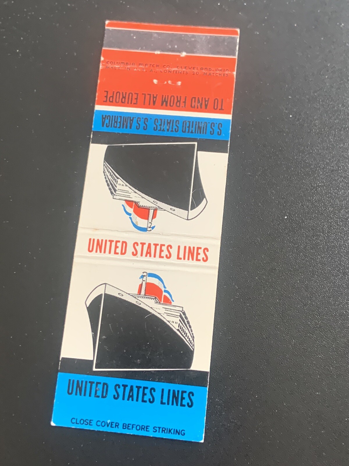 Vintage Matchbook “United States Lines” • Front Strike