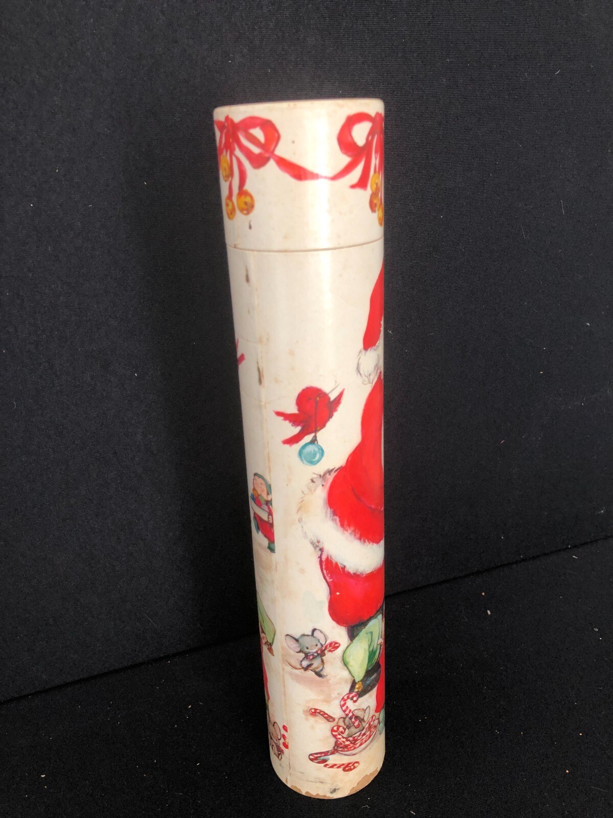 Vintage Art Santa Claus Cardboard Tube Long Wood Fireplace Matches, 12 Inch