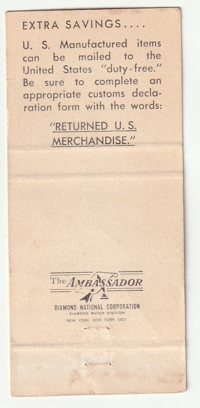 MATCHBOOK COVER – DUTY FREE – PACIFIC EXCHANGE SYSTEM