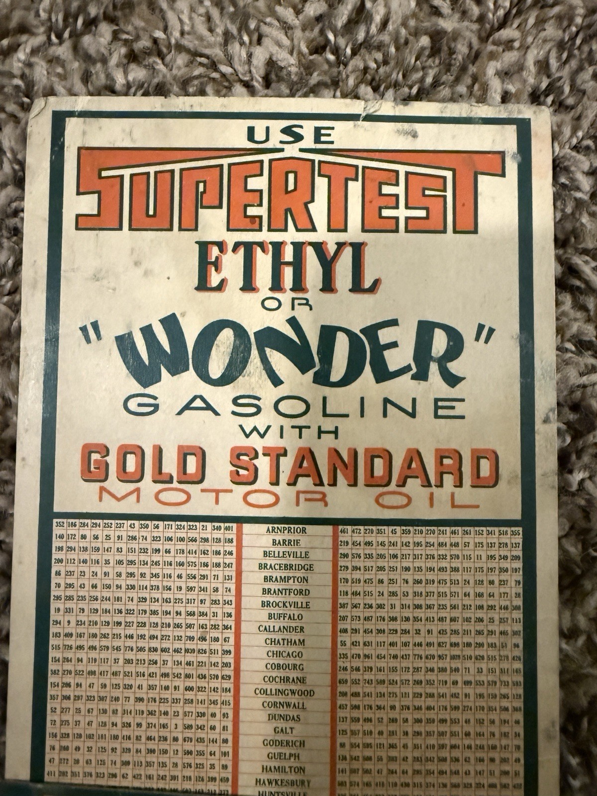 SUPERTEST ETHYL WONDER GASOLINE MOTOR OIL DIST O METER CARDBOARD SIGN