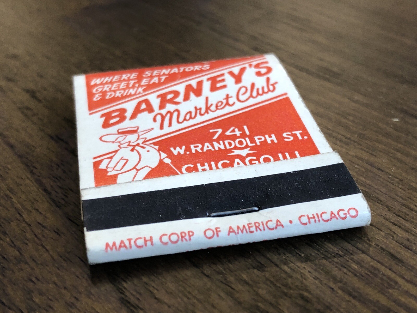 Barney’s Market Club Matchbook, Yes Sir! Senators 741 Randolph Chicago Unstruck