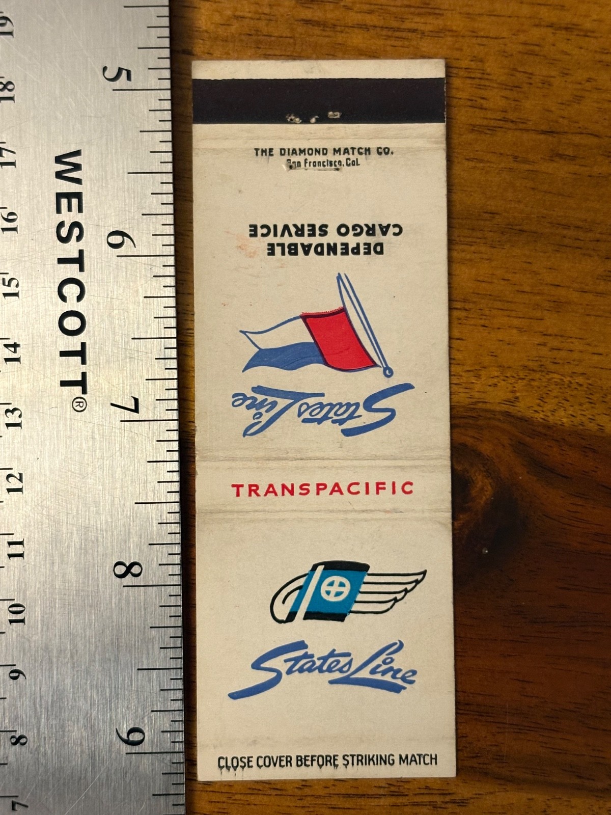States Line Matchbook Cover Cargo Service Shipping Freight TransPacific Boat