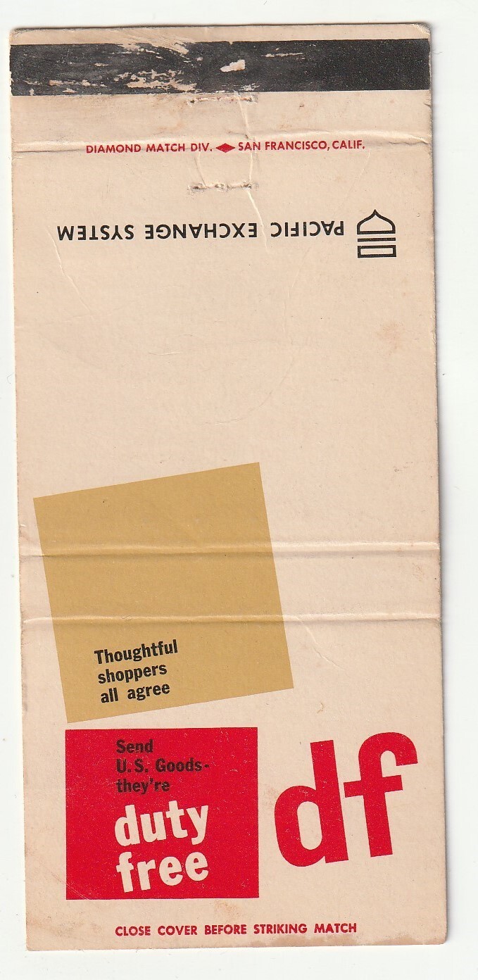 MATCHBOOK COVER – DUTY FREE – PACIFIC EXCHANGE SYSTEM