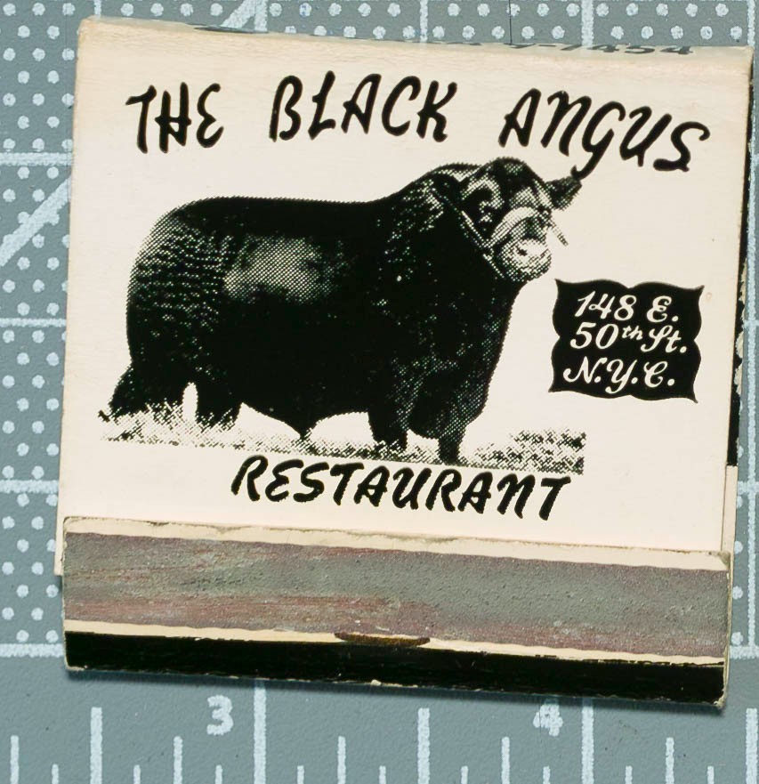 The Black Angus Restaurant NY, NY. Prime Rib/Steak Advertising Matchbook