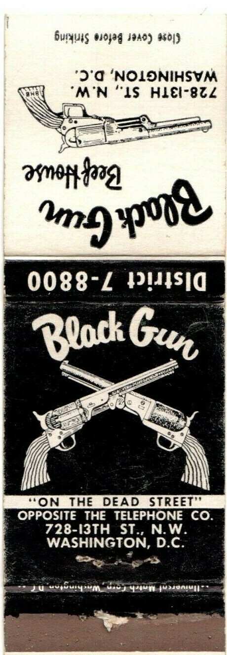 BLACK GUN Beef House Restaurant Washington DC Matchcover Matchbook Vintage