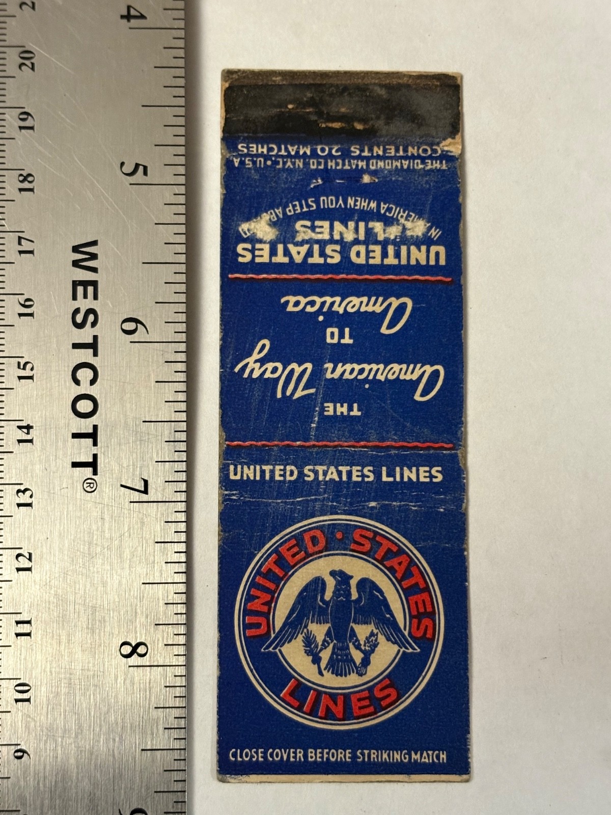 United States Lines Matchbook Cover U.S. US Eagle American Way America Boat Ship