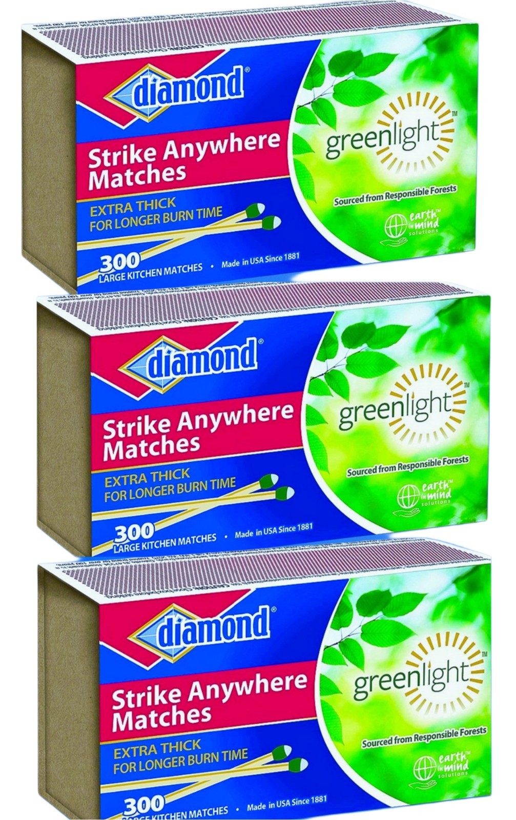 FREE SHIP (3 boxes) Diamond Strike Anywhere Matches 300-ct Total 900 New Sealed