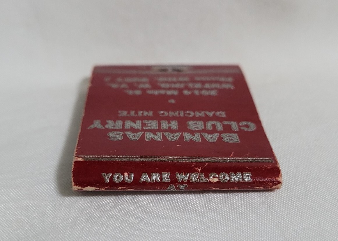 Vintage Bananas Club Henry Matchbook Cover Wheeling West Virginia Advertising
