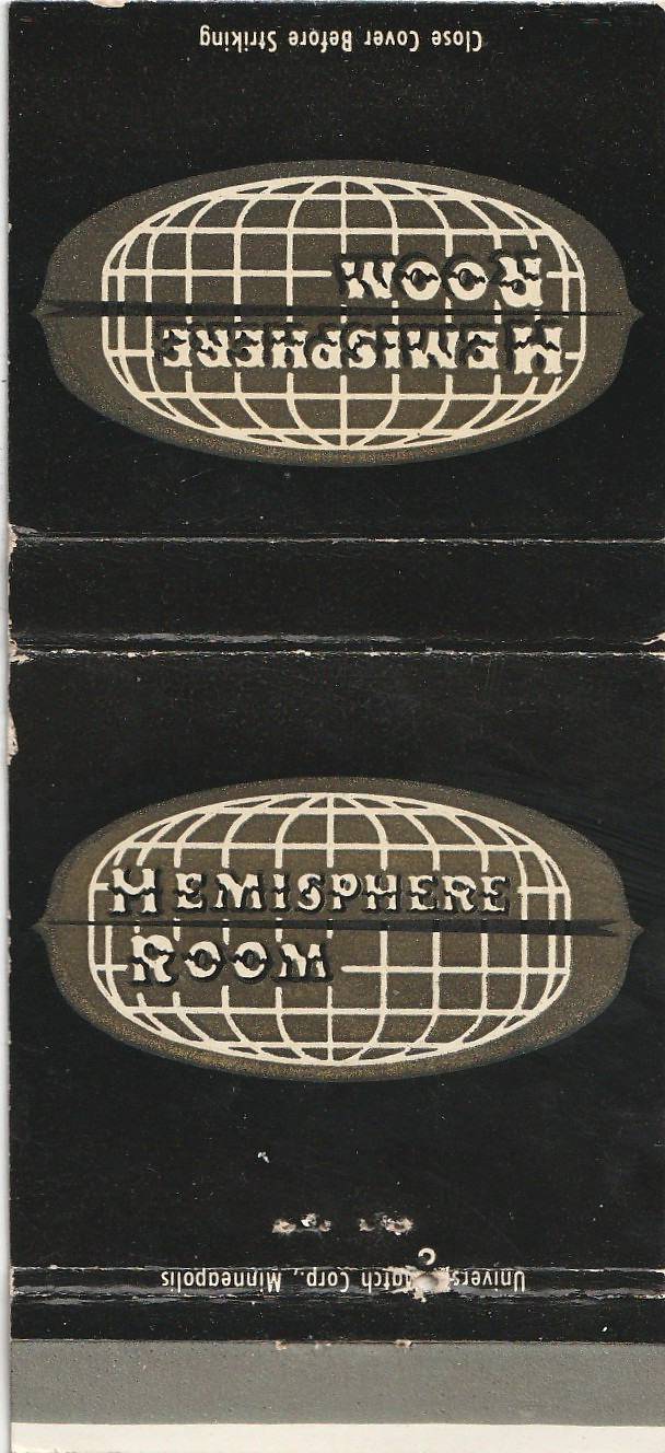 MATCHBOOK COVER – HEMISPHERE ROOM KAHLER HOTEL – ROCHESTER MINNESOTA – UNSTRUCK