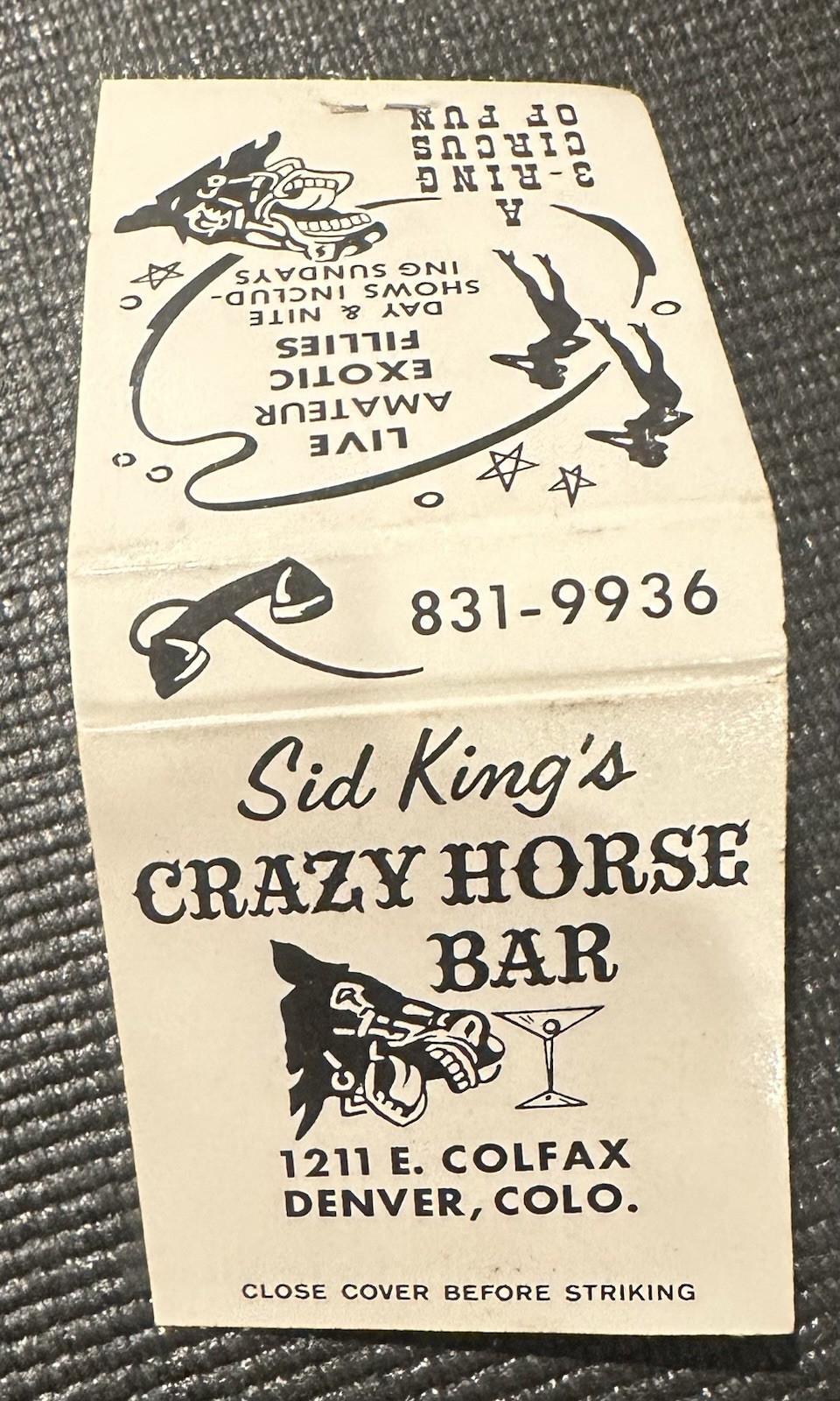 Vintage Sid King’s Crazy Horse Bar Denver CO Strip-A-Matches Adult Novelty