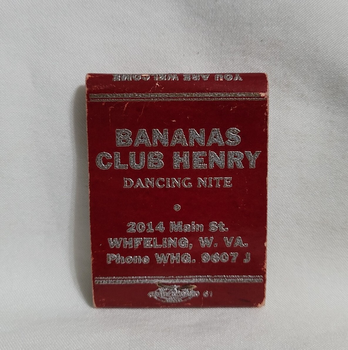 Vintage Bananas Club Henry Matchbook Cover Wheeling West Virginia Advertising