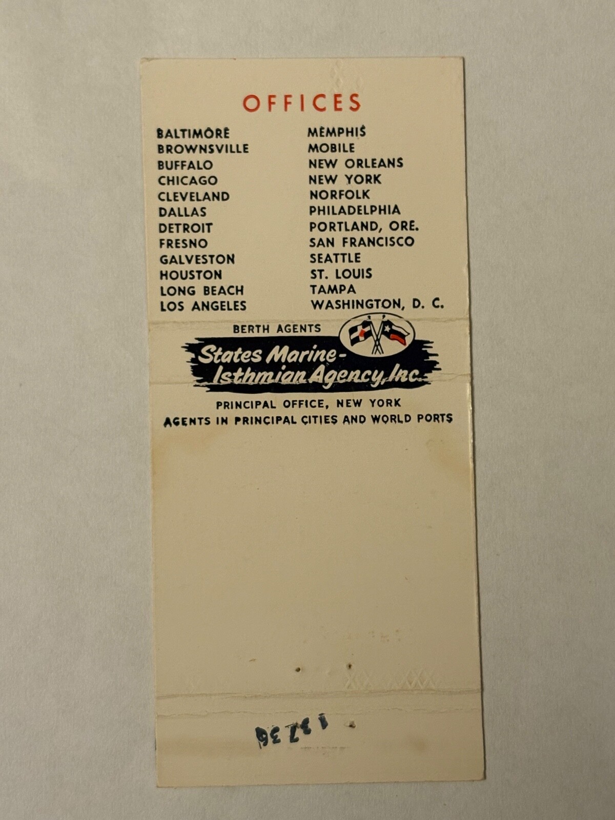 States Marine Lines Matchbook Cover Worldwide Services International Shipping