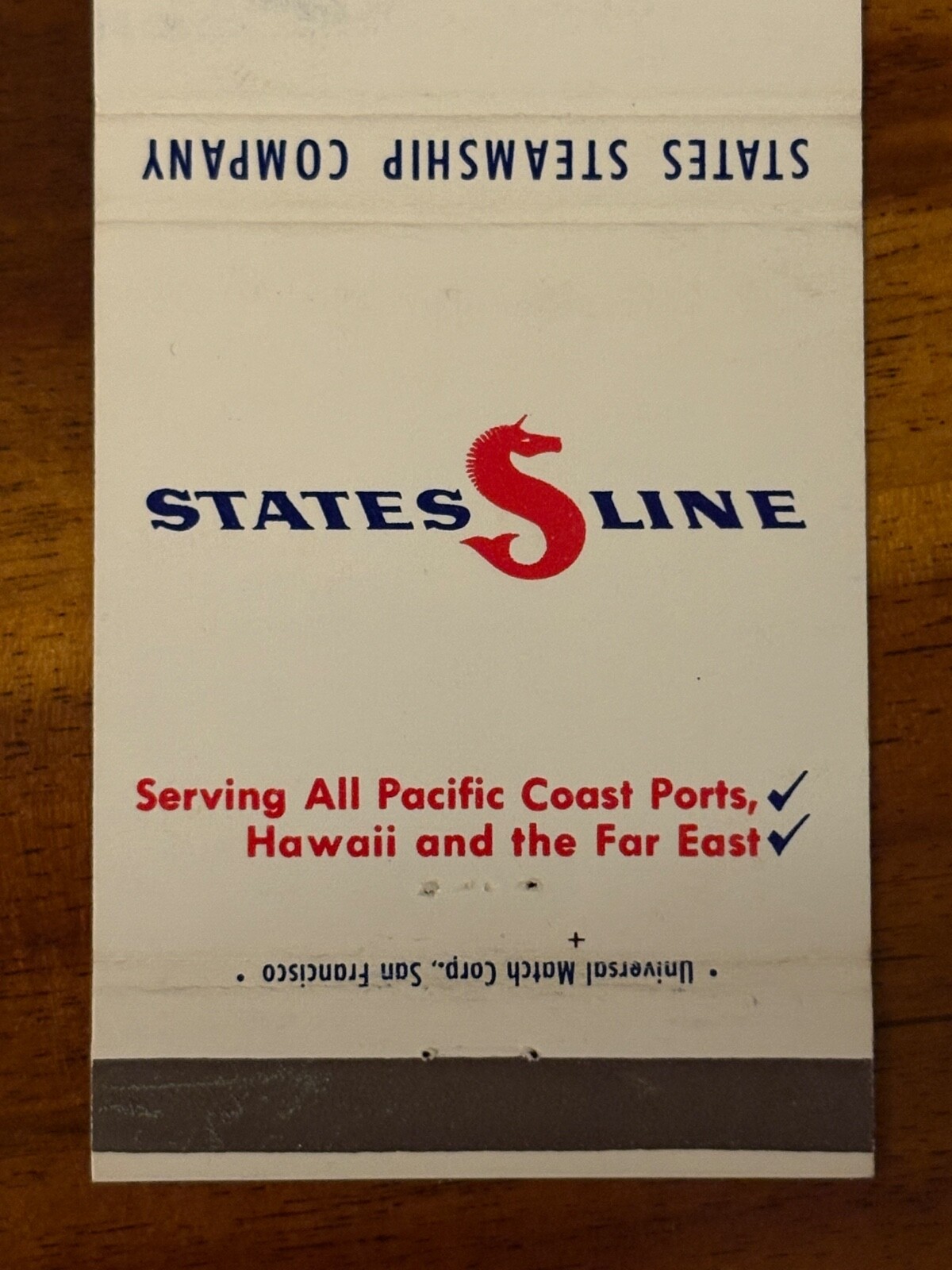 States Steamship Company Matchbook Cover Line Shipping Across the Pacific Cargo