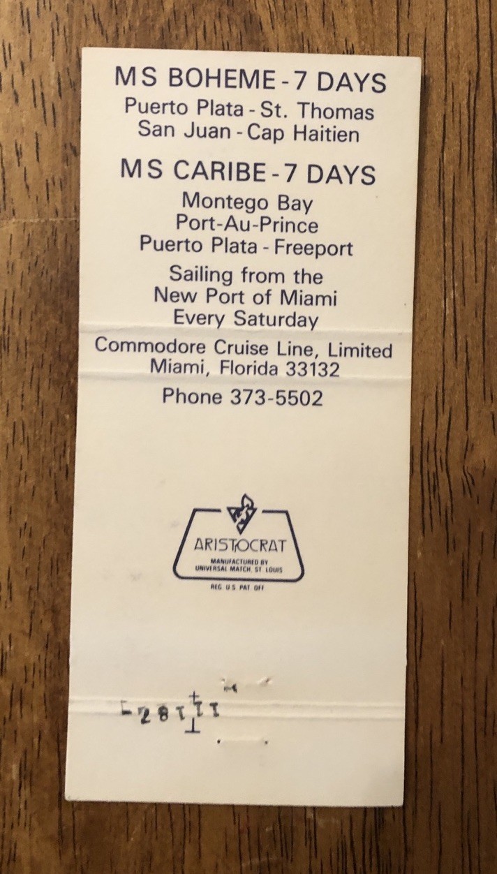Commodore Cruise Line, Limited-The Happy Ships Matchbook Cover (X1)