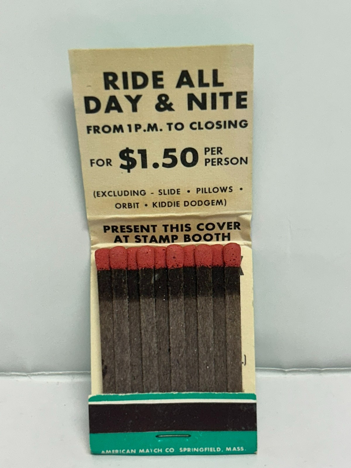 Vintage Lincoln Park Dartmouth Massachusetts Amusement Park Matchbook Unstruck