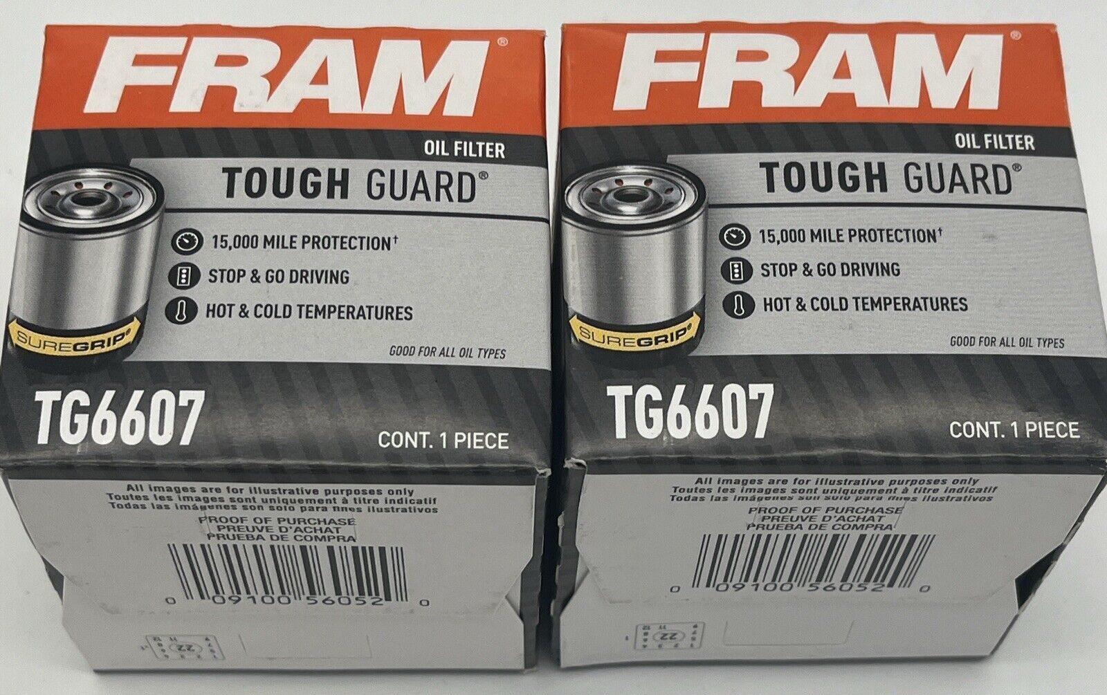 2 New Fram Oil Filters TG6607 Tough Guard Spin-On Filter with SureGrip 2 Filters